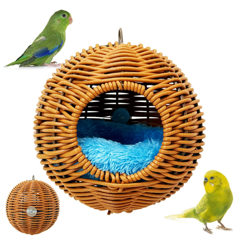 BNOSDM Rattan Bird Nest Parrot Nesting House Parakeet Nesting Soft Lovebird Warm Bed Sleeping for Parrots Bird Cage Accessories for Cockatiels Budgerigars Finches Canaries (Single-Hole Style)