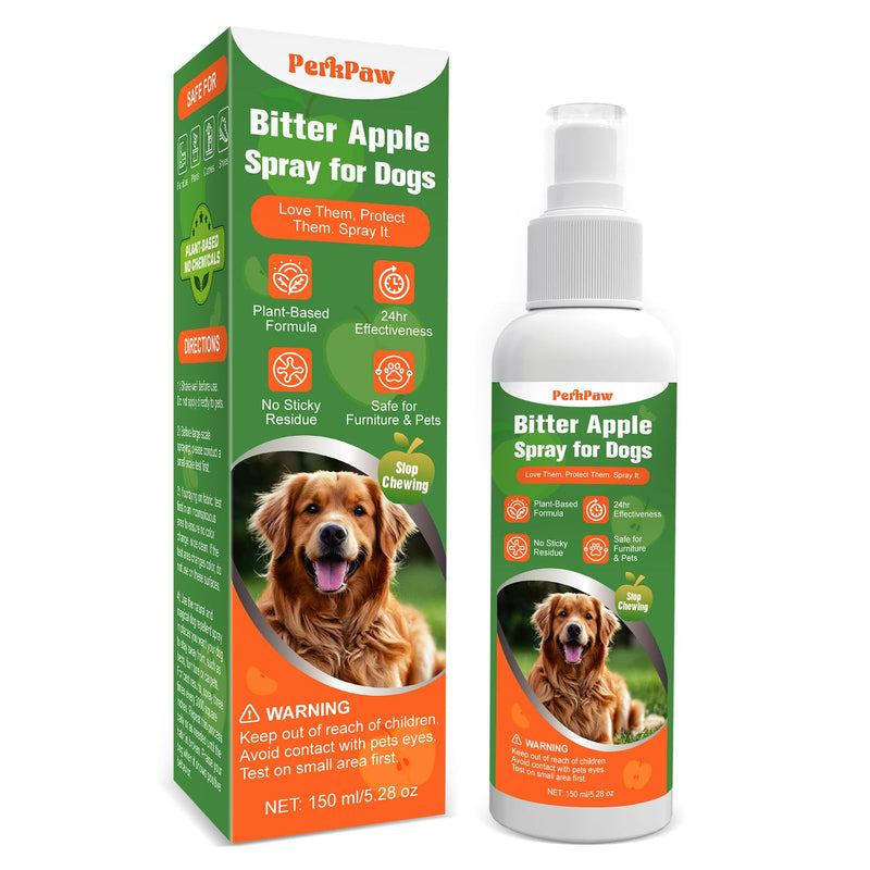 PerkPaw Bitter Apple Spray for Dogs, NO Chew Spray for Dogs to Protect the Furniture and Plant, Natrual Dog Deterrent Spray to Stop Dogs & Puppies from Chewing, Biting, Licking, Peeing, 150 ml/5.28oz