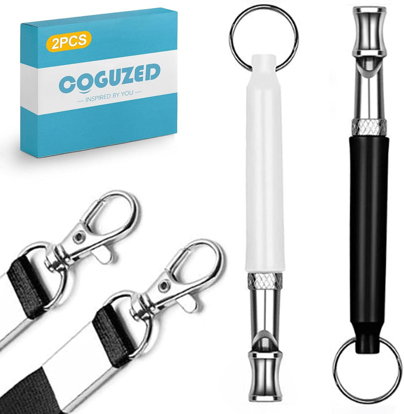 CoguZed 2 Pack Ultrasonic Dog Whistles with Lanyards, Adjustable Training Tool for Bark Control and Professional Recall 