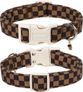 DOGWONG Brown Checked Dog Collar, Autumn Plaid Dog Collar,Western Grid Dogs Collars for Small Medium Dogs, Neck 11-16 in