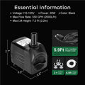 GROWNEER 550GPH Submersible Pump 30W Ultra Quiet Fountain Water Pump, 2000L/H, with 7.2ft High Lift, 3 Nozzles, 4.9 Feet