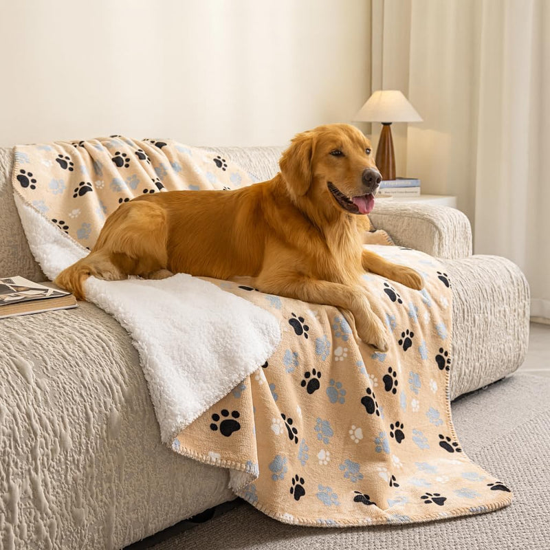 AIWEK Dog Blankets Waterproof Pet Blanket Paw Printing Super Soft Warm Fluffy Facecloth Sofa Car Bed Protector, Urine Proof Washable for Puppy Large Dogs & Cats 40