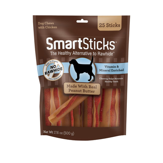 SmartBones SmartSticks With Real Peanut Butter, Rawhide-Free Chews for Dogs, 25 Count
