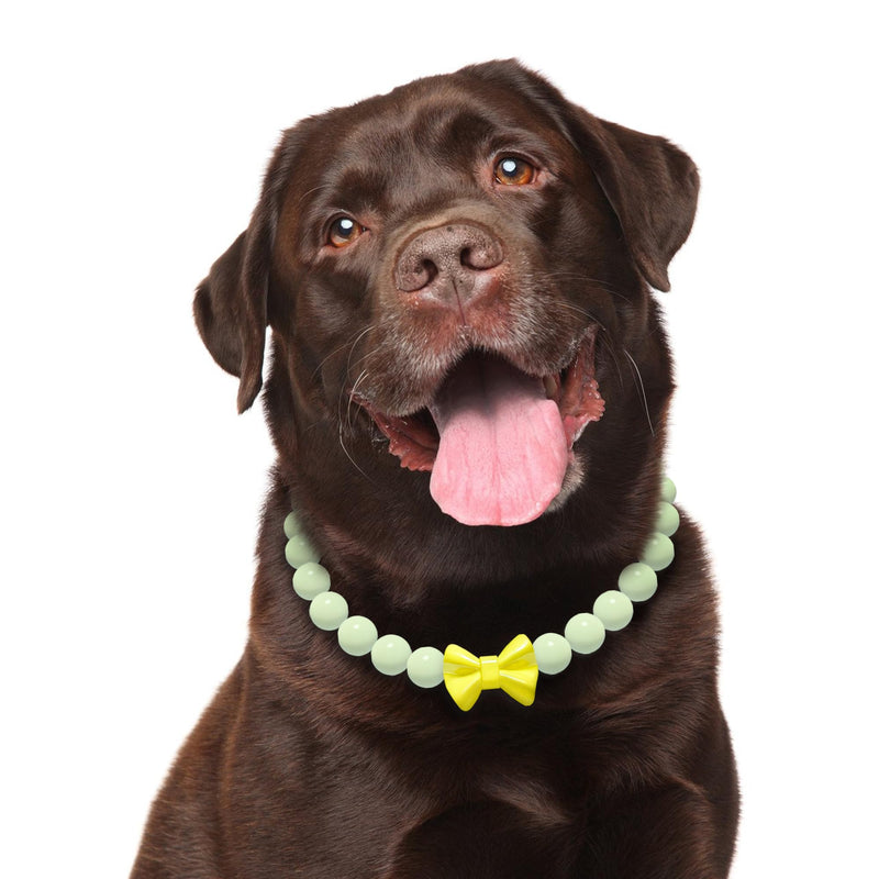 JOGIA Glow in the Dark Dog Collar – Handmade Beaded Dog Necklace with Bow Tie, Adjustable for Small Medium Large Dogs – Soft Glow for Night Walks