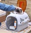 Hard Top Load Cat Carrier,Airline Pet Carrier,Cat Carrier Hard Shell, 360° Ventilation, Front Metal Door, Secure Latches,Includes Feather Wand,Hiking Car Travel Crate for Cats Small Dogs (Gray Set)