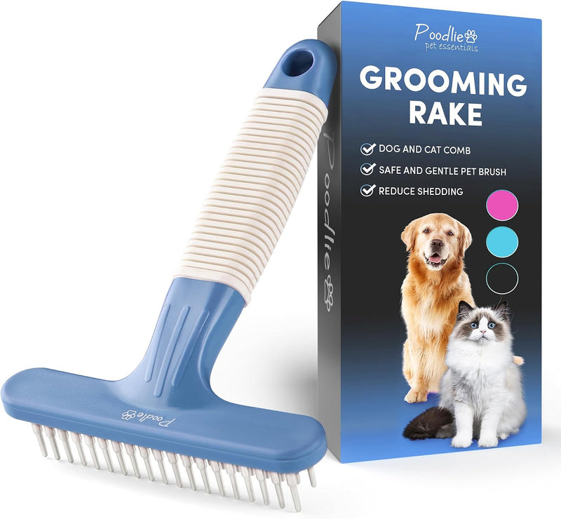 POODLIE Poodle Pet Dog Grooming Rake | Dematting Tool with Stainless Steel Shedding Comb for Pets | 2 Rows of Pins Gentl