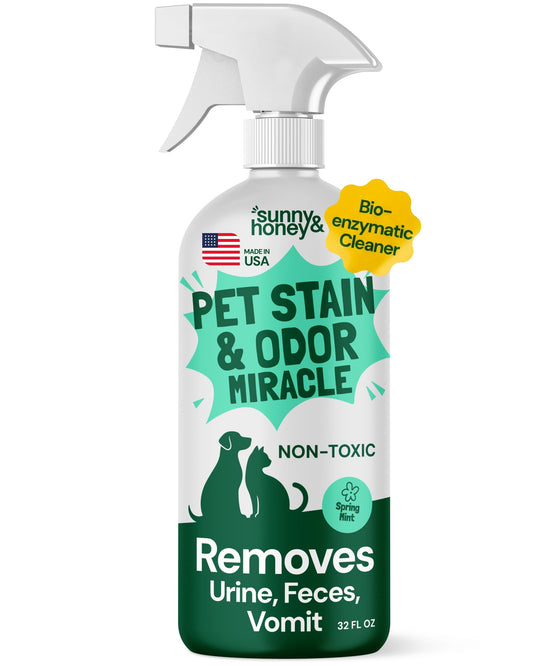 Sunny & Honey Pet Stain and Odor Remover - Enzyme Cleaner for Dog Urine and Poop on Carpets and Furniture - Strong Pet Carpet Cleaner Spray (32fl oz Mint)
