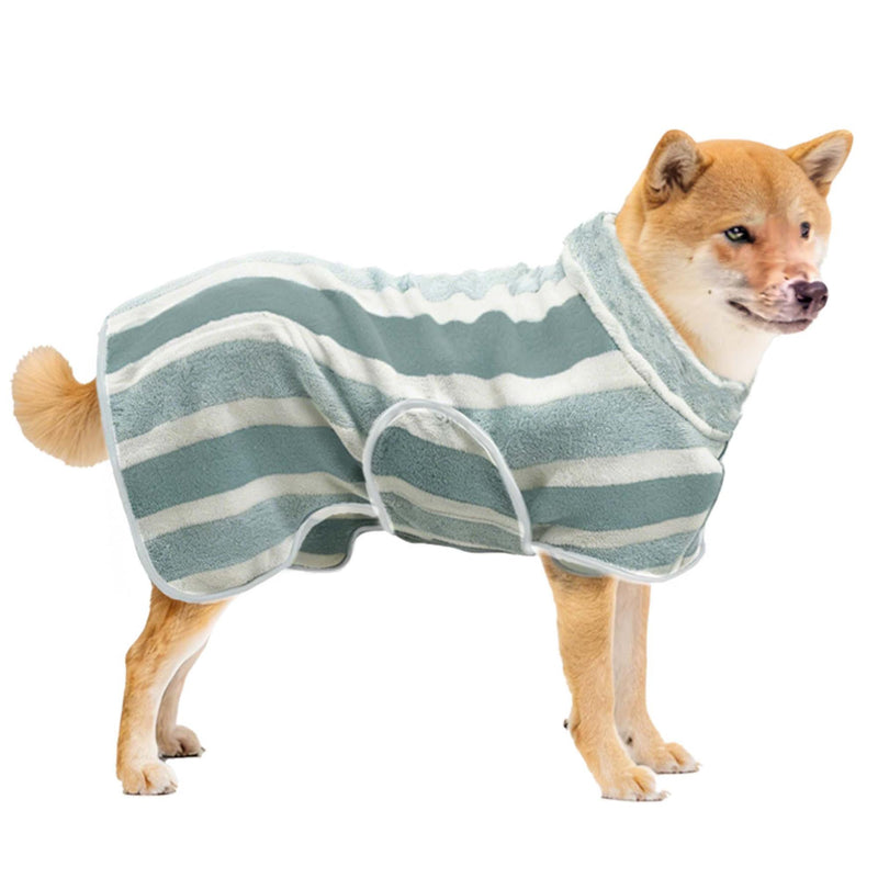PawSailor Fast Drying Dog Bath Robe, Super Absorbent Stripes Dogs Towel, Adjustable Warm Keeping Pet Puppy Bath Supplies (Green, L)