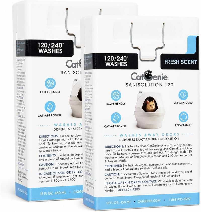 CatGenie SaniSolution Cartridge Fresh Scent (2-Pack) – Self Cleaning Litter Box Refill, Up to 720 Wash Cycles Total, Com
