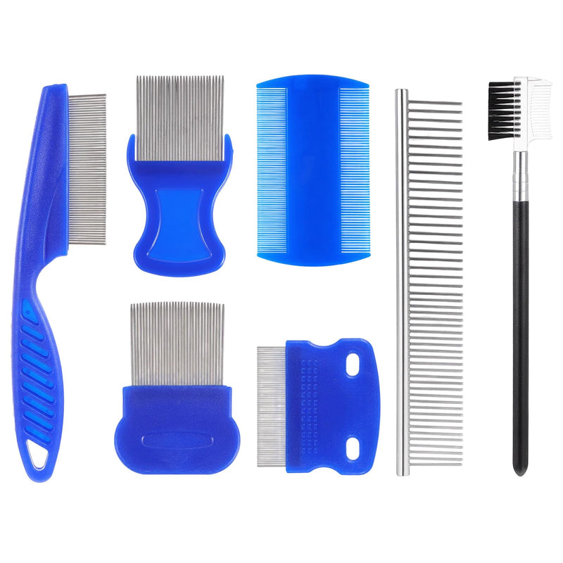 7 Pack Flea Comb Lice Comb Plastic and Metal Tick Combs for Dogs Double Sided Fine Teeth Flea Combs for Dandruff Removal Tear Stain Remover Kids Adults Small Medium Large Pets