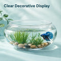 POPETPOP Transparent Aquarium Tank 9.52 Inch Desktop Betta Tank Plastic Fish Bowl for Home Office Decor with Plants and 