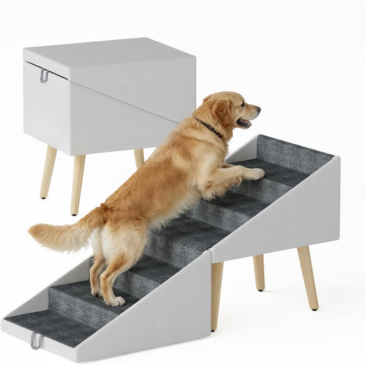 Dog Stairs for High Bed & Couch, 2-in-1 Foldable Ottoman Dog Ramp, 23.6" H