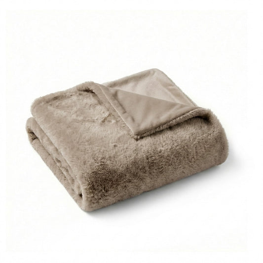 4 Cats & Dogs Leak Resistant Mini Faux Fur Throw, Soft European Faux Fur Pet Blanket, Velvet Backing, 40 x 30 Inch Cozy Furniture Protector for Pets, Machine Washable (Taupe)