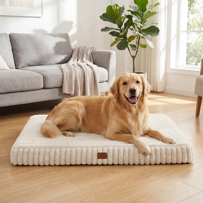 Orthopedic Dog Bed for Large Dog, Waterproof Pet Bed,Non-Slip Bottom and Egg-Crate Foam with Removable Washable Cover Crate Bed,Cream,36