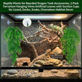 Reptile Plants for Bearded Dragon Tank Accessories, 2 Pack Terrarium Hanging Vines Artificial Leaves with Suction Cups f