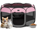 Dog Playpen for Small Dogs & Puppies, 40.55" Portable Indoor Outdoor Puppy Playpen with Bowl, Waterproof Floor, Foldable Pop-Up Pet Pen for Home, Travel & Daily Use, Pink+Grey
