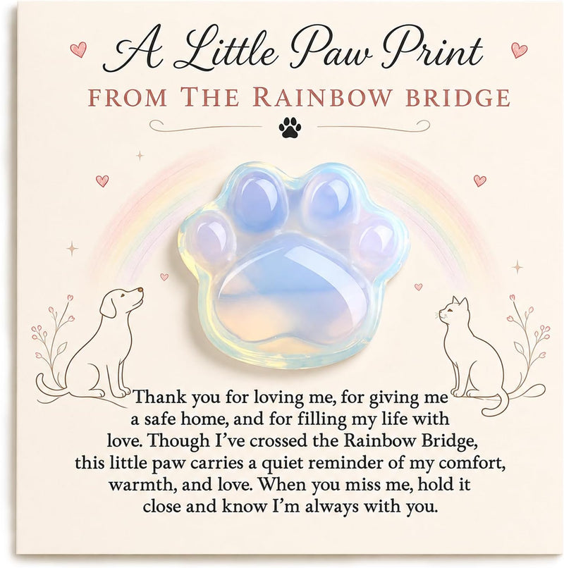 Pet Loss Sympathy Gift, Opalite Paw with Rainbow Bridge Card, in Loving Memory Keepsake, Pet Bereavement Comfort Gift, P