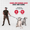 Tuff Pupper Heavy Duty Hands Free Bungee Dog Leash | Two Large Dogs Up to 250 lbs | Comfortable Shock Absorbing Bungee | Reflective Dual Padded Handles | Lumbar Waist Belt 28-50" | 360° Swivel Clips