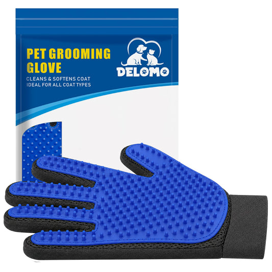 Pet Hair Remover Glove - Gentle Pet Grooming Glove Brush - Deshedding Glove - Massage Mitt with Enhanced Five Finger Design - Perfect for Dogs & Cats with Long & Short Fur - 1 Pack (Right-hand), Blue