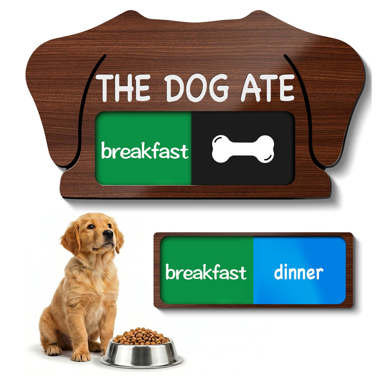 Dog Feeding Reminder Sign, Magnetic Pet Fed Schedule Chart with Slider, Breakfast & Dinner Tracker for Fridge, Prevent Overfeeding, Unique Dog Ear Shape Acrylic Sign, 5.5