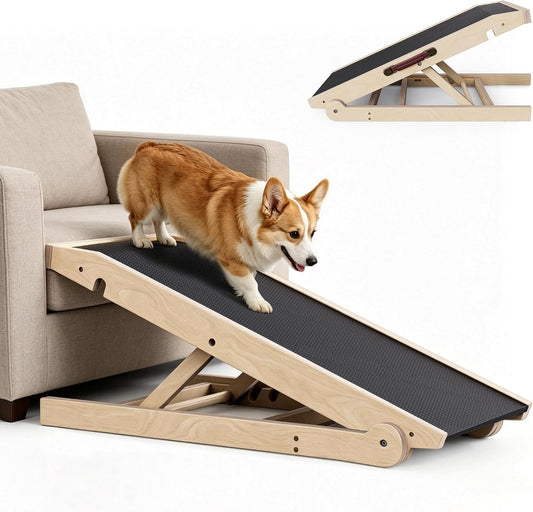 40" Dog Ramp for Couch & Low Bed – Extra Wide 16” Non-Slip Walking Surface, Load 200 lbs, Adjustable Pet Ramp with 4" Top Platform for Small Senior Dogs Dachshund Corgi – Dog Stairs Alternative