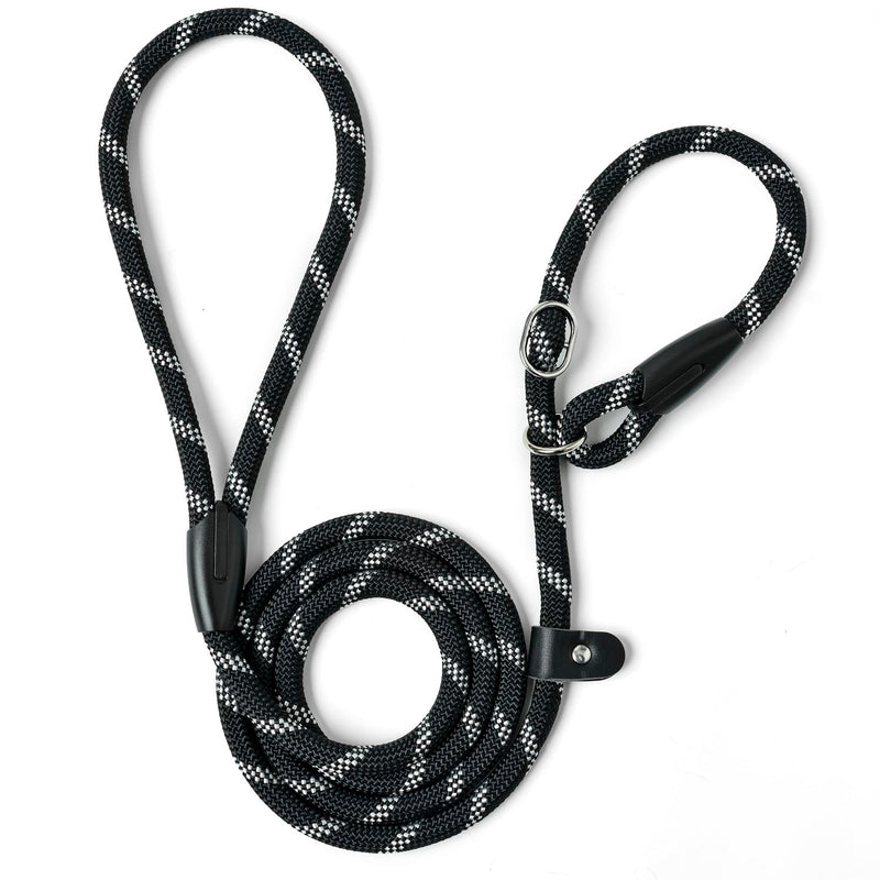 WePet Dog Training Slip Leash, No Pull, Durable Reflective Lead, Puppy Heavy Duty Loop Rope, Comfortable Handle, 6 ft, 1/2 inch, diam. Black/White