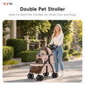 YYW Double Pet Stroller Foldable 2 Carriages Cup Holder Lockable Khaki