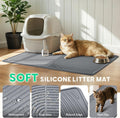 Pawtasy Cat Litter Mat,40" x 28" Extra Large Silicone Waterproof Litter Trapping Mat for Scatter Control Soft on Kitty P
