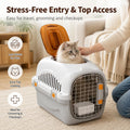 Hard Top Load Cat Carrier,Airline Pet Carrier,Cat Carrier Hard Shell, 360° Ventilation, Front Metal Door, Secure Latches,Includes Feather Wand,Hiking Car Travel Crate for Cats Small Dogs (Gray Set)