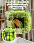 Bird Nest for Cage with Support Frame & Pad, Foot-Friendly Felt Safe Hideout, Warm Bird Bed for Parakeets Lovebird Budgies, Winter Plush Coral Fleece Hanging Hammock Hut, Soft Washable Cozy House