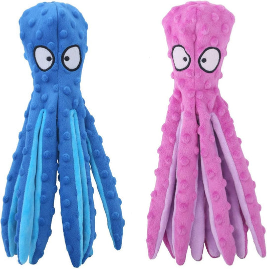 CPYOSN 2 Pack Octopus Dog Toys, No Stuffing Squeaky Crinkle Plush Chew Toys