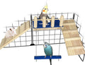 FlidRunest Bird Toy, Parrot Perch Platform with Swing and Ladder, Bird Perch Paw Grinding Rough-surfaced, Wooden Climbing Exercise Stands for Parakeet, Parrot, Lovebird, Cockatiel, Hamster
