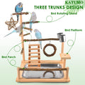 KATUMO Bird Playground - Natural Wooden Perches Parakeet Ladder Conure Swing Bird Cage Accessories with Removable Tray &