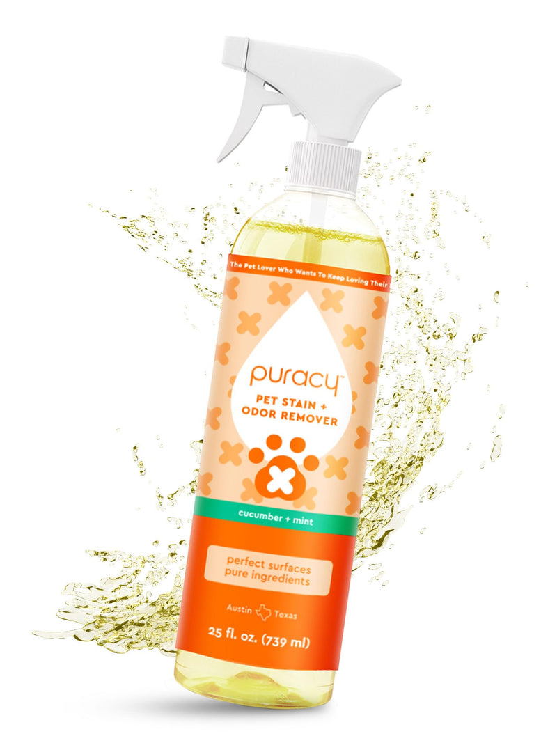 Puracy Pet Stain and Odor Remover - Enzyme Cleaner for Dog & Cat Urine and Poop on Carpet, Professional Pet Carpet Stain Remover, Cucumber & Mint, 25oz