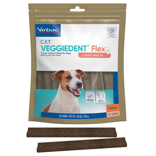 Virbac C.E.T.® VEGGIEDENT® Flex Tartar Control Chews for Dogs - Multifunctional to Support Joint Health, VOHC Approved - Small 11-22lbs