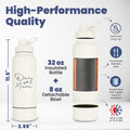 Dog Mom Water Bottle - 32 oz Stainless Steel Double Wall Insulated with 8 oz Detachable Bowl on Bottom - Cool Dog Mom Gifts for Women for Hiking, Walking, Travel and Everyday Adventures - DM Cream