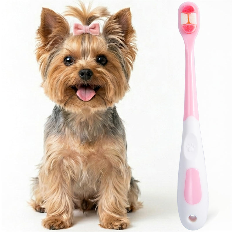 MoonyMars Small Dog Toothbrush, Puppy & Cat Tooth Brushing Kit, Ultra Soft Head Teeth Brush for Kitten & Tiny to Medium Pet, Doggy Toothbrushes Deep Dental Clean, 1 PCS, Pink