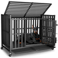 Heavy Duty Dog Crate, Escape-Proof Indestructible Cage for High-Anxiety Dogs, 3-Door Kennel with 4 Lockable Wheels and 2 Removable Trays Ideal for Large & Medium Breeds (43 Inch)