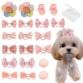FGISAR 20 Pcs Small Dog Hair Bows with Rubber Bands Handmade Puppy Hair Bows Cute Grooming Flower Ball Bowknot Top Knot Dog Hair Accessories Hair Ties for Yorkie Maltese Pet (Pink)
