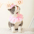 Ushang Pet Cat Princess Costumes Cat Crown Hat & Lace Bandana Scarf Set, Puppy Party Hat for Small Dogs & Cats, Lace Outfit for Cats and Small Dogs Birthday Party (Pink)