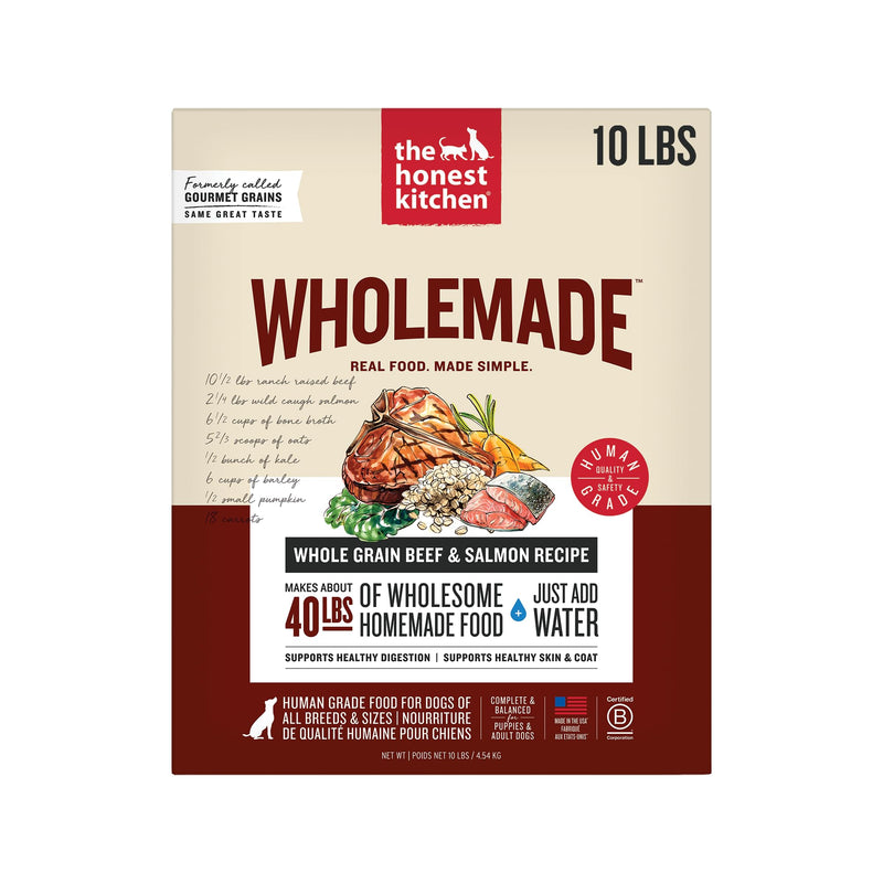 The Honest Kitchen Human Grade Wholemade™ Dehydrated Dog Food, Whole Grain Beef & Salmon, 10 lb (makes 40lbs)