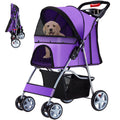 Azaeahom Pet Stroller, 4 Wheels Pet Strolling Cart for Medium/Small Dogs and Cats, Foldable Cat Jogger/Dog Stroller with Cup Holder, Storage Basket, Breathable Mesh, All-Season Pet Carrier, Purple