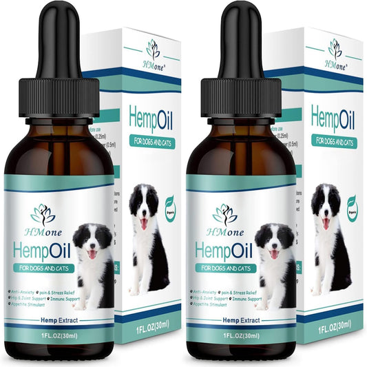 (2 Pack) Max Potency Hemp Oil for Dogs & Cats - Help Anxiety Stress Pain Inflammation Arthritis Aggressive Relax Sleep Allergies Seizures Relief - Treats Chews Joint & Hip - Organic Pet Calming Drops