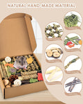 Bissap Rabbit Chew Toy, Natural Bunny Treats Snacks with Timothy Hay Water Grass Mat Chewing Bamboo Apple Sticks Box for