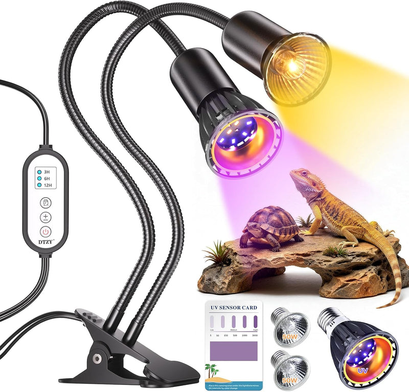 UV Reptile Heat Lamp, UVA UVB Reptile Light with Clamp and Intelligent Cycle Timer for Turtle, Bearded Dragon, Lizard an