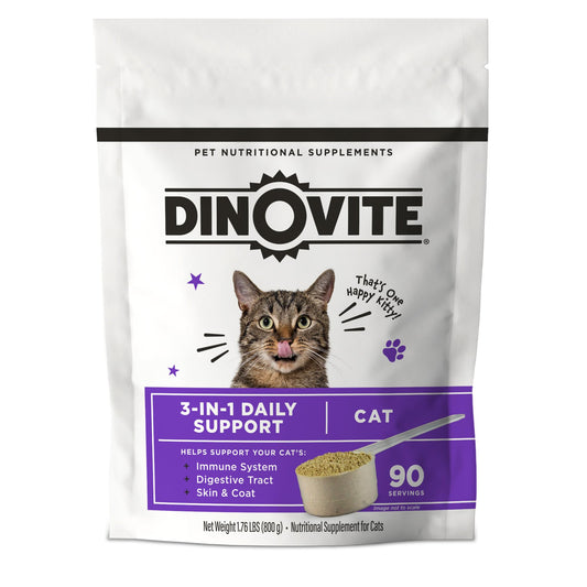 Dinovite Probiotics for Cats, Probiotic Powder Food Topper for Cats, Daily Digestive Health & Skin Support with Omega-3s, 90 Servings