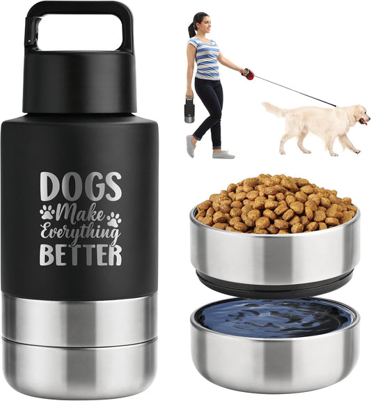 KEWIXY Insulated Dog Travel Water Bottle With Detachable Bowls, Ideal Gifts for Dog Lovers, Portable Water Bottle Dispen