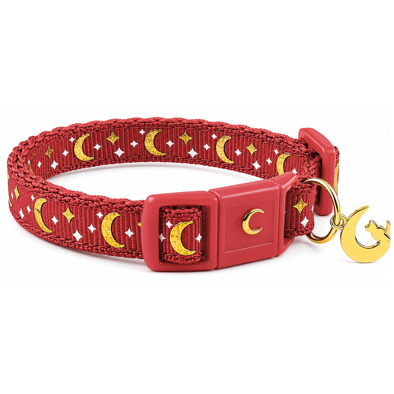 waaag Cat Collar, Gold Moons and Stars Cat Collar, Safety Breakaway Cat Collar with Bell, Glow in the Dark (Kitten 6.5