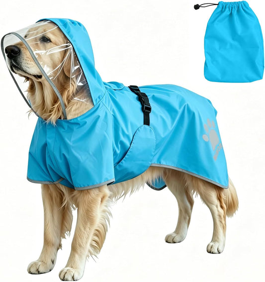 MAMORE Dog Raincoat Waterproof Rain Coats for Small Medium Large Dogs,Reflective Hooded Pet Poncho Jacket with Harness H