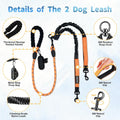 Double Dogs Leash - Removable Main Lead Rope with Splitter, No Tangle 2 Dog Coupler, Reflective No Pull Bungee, 3 Handle